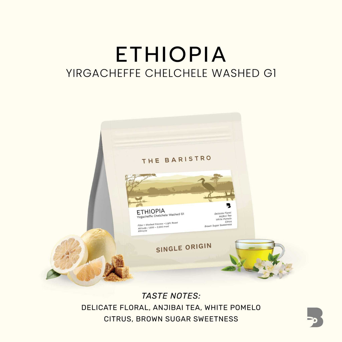 The Baristro เมล็ดกาแฟ คั่วอ่อน - Ethiopia Yirgacheffe Chelchele Washed G1
