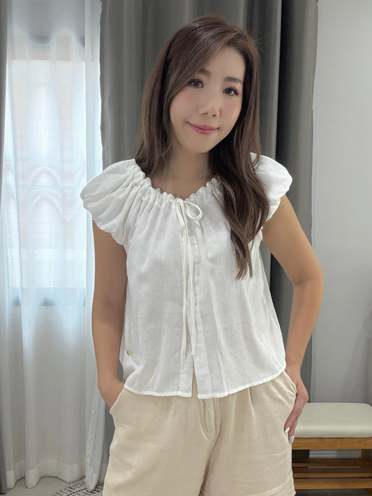 [8月新款] 束領泡泡袖白TOP