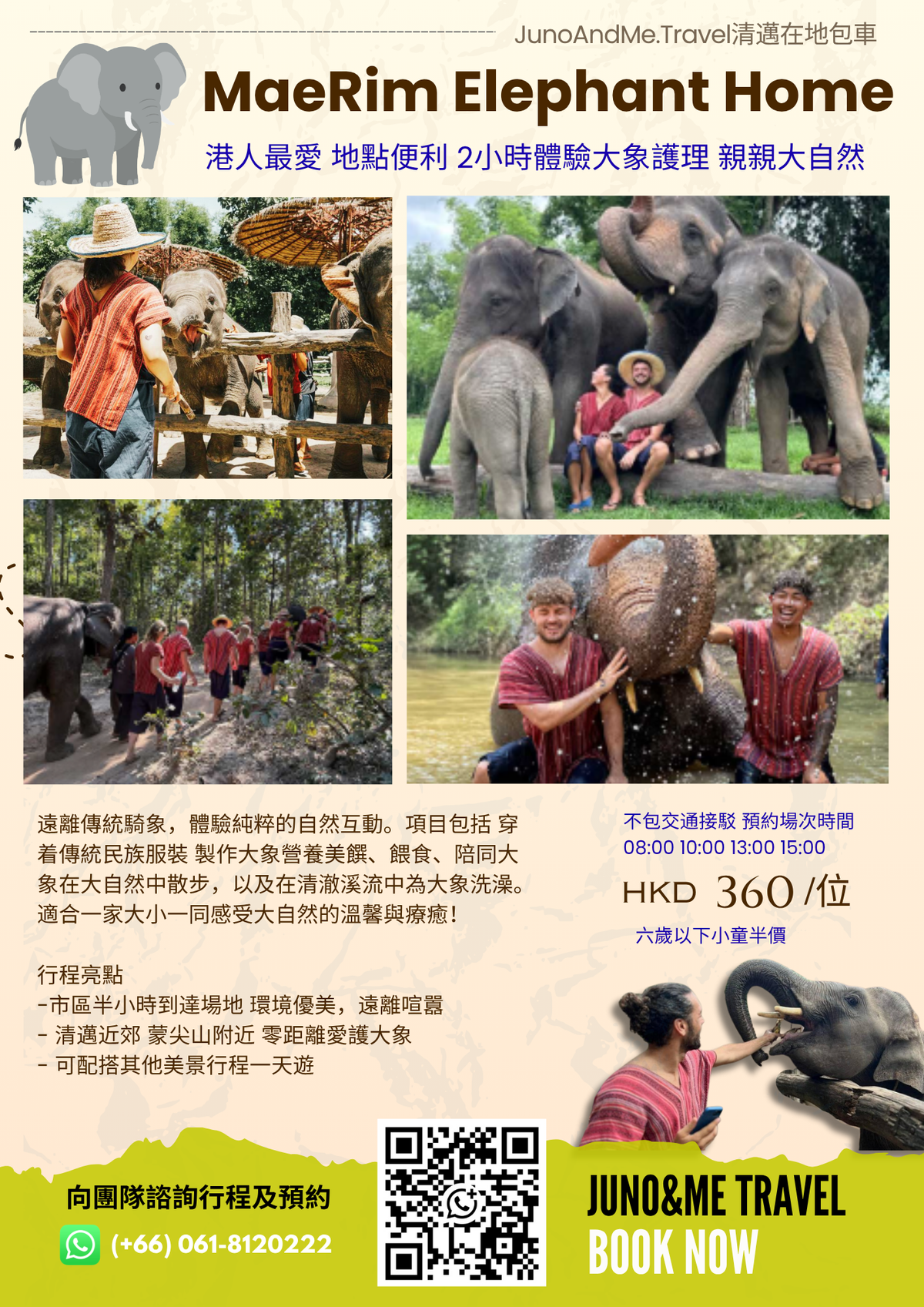 MaeRim Elephant Home 兩小時大象護理體驗宣傳單