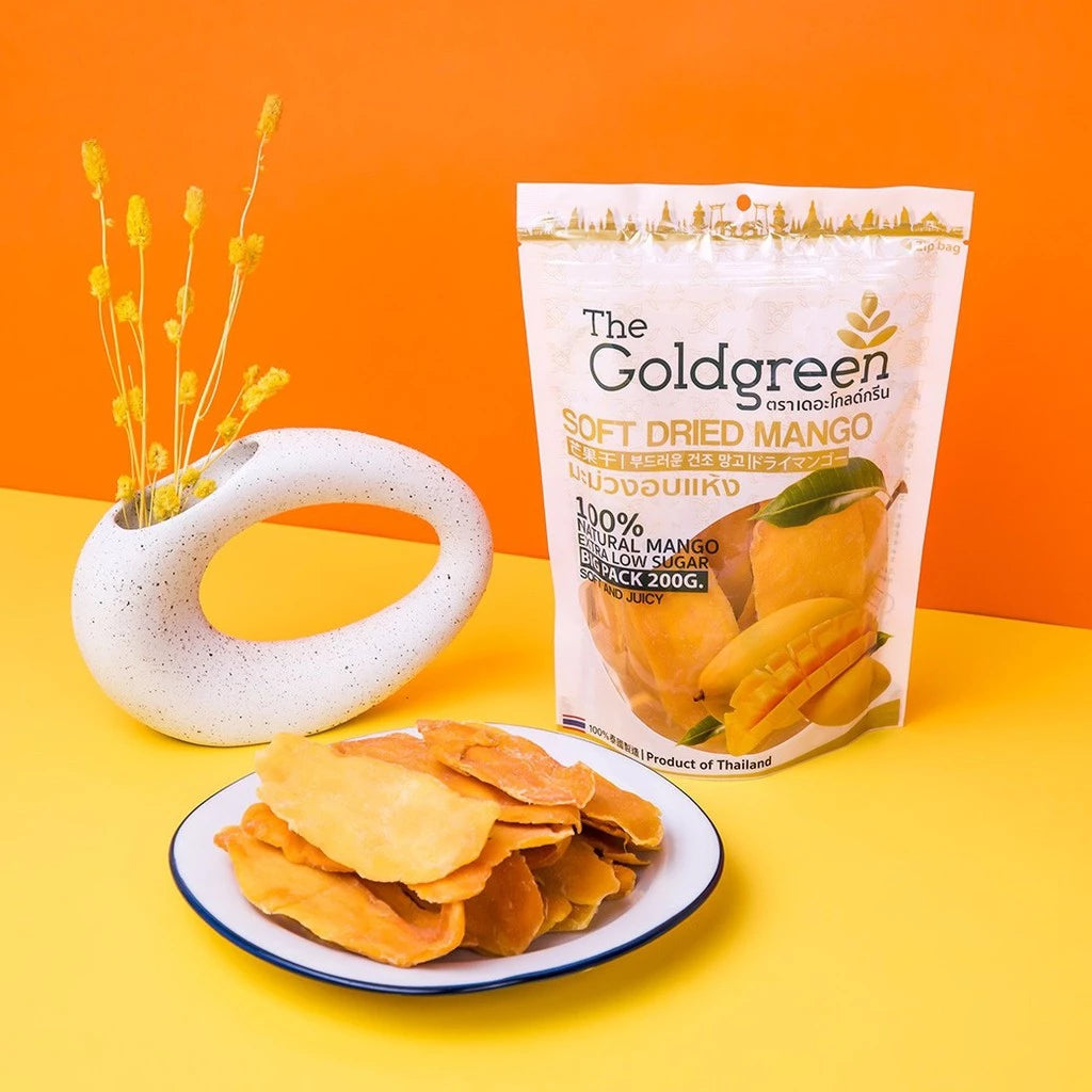 【泰國必買】The Goldgreen 軟乾芒果 200g | 天然低糖香甜果乾・無添加健康零食